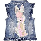 Yao Little Girls Denim Vest Spring Autumn Sequins Owl Vest Coat