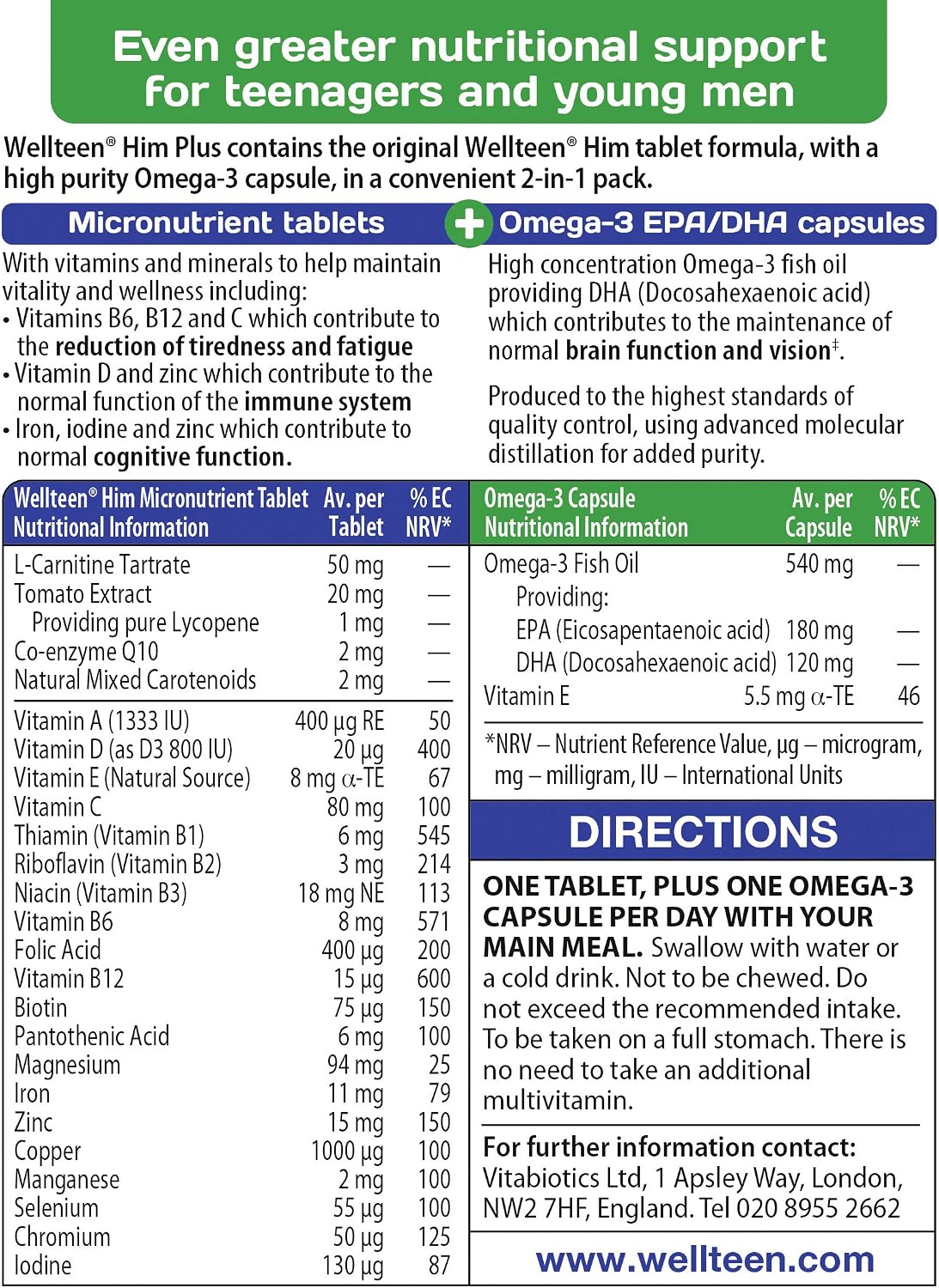 Multivitamin Tablets for Teen Boys Wellteen Him Plus, Red, 56 count (Pack of 1) - Image 5