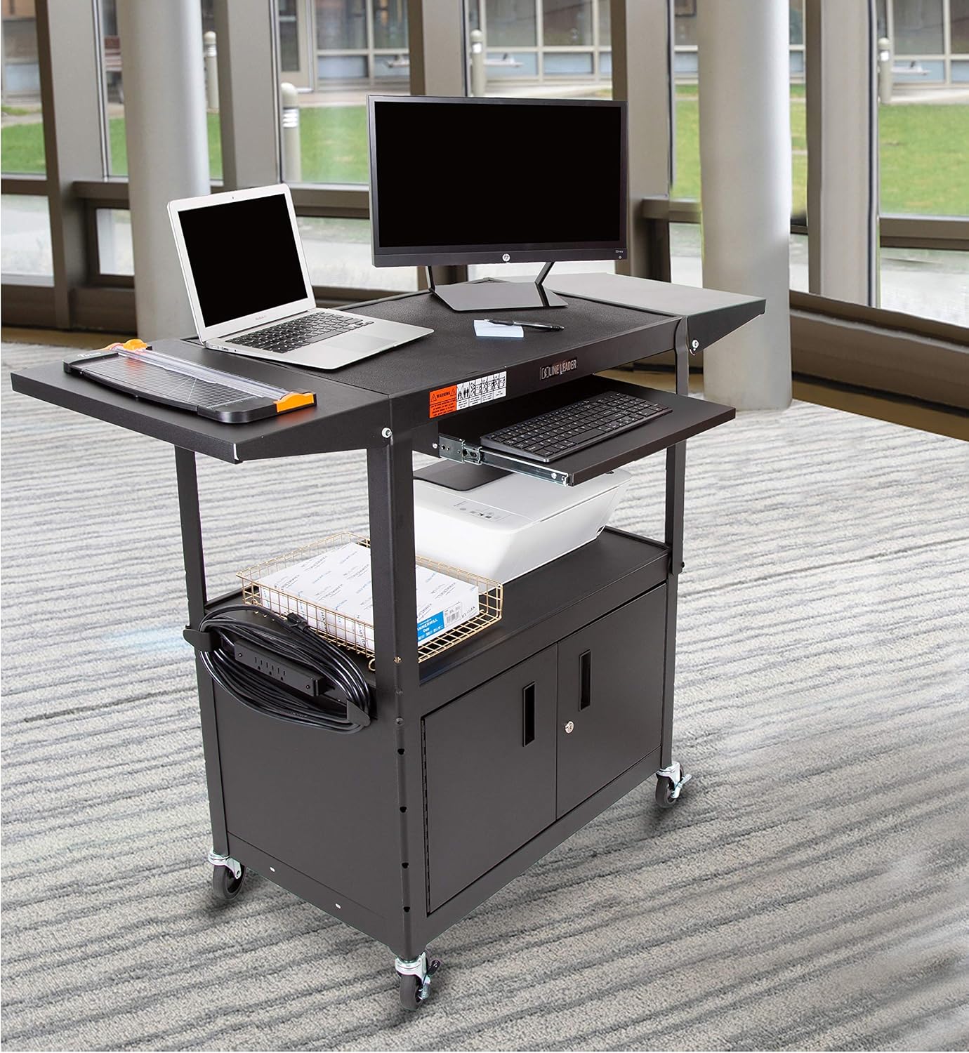 Line Leader AV Cart Large (Keyboard Tray + Cabinet + Drop Leaves) : Office Products