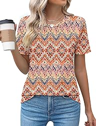 Kistore Crew Neck Tops for Women Comfy Boho Floral