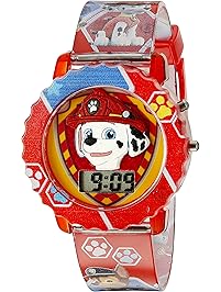 Paw Patrol Kids' Digital Watch with Red Case, Comfortable Red Strap, Easy to Buckle - Official 3D Paw Patrol Character on The Dial, Safe for Children - Model: PAW4016