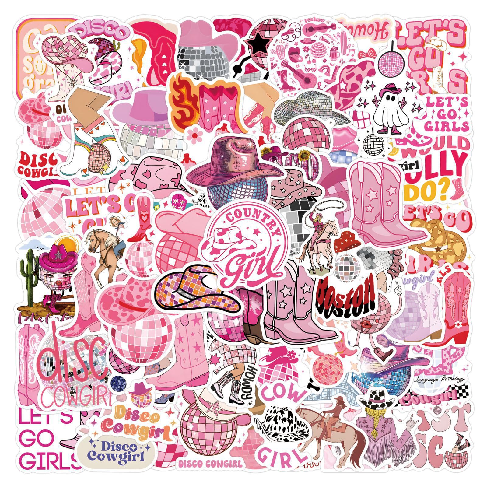 Photo 1 of 110Pcs Disco Cowgirl Waterproof Vinyl Stickers Pink Disco Party Decor,Western Cowgirl Aesthetic Pink Preppy Decor for Teen Girl Bedroom Decor (Blue)