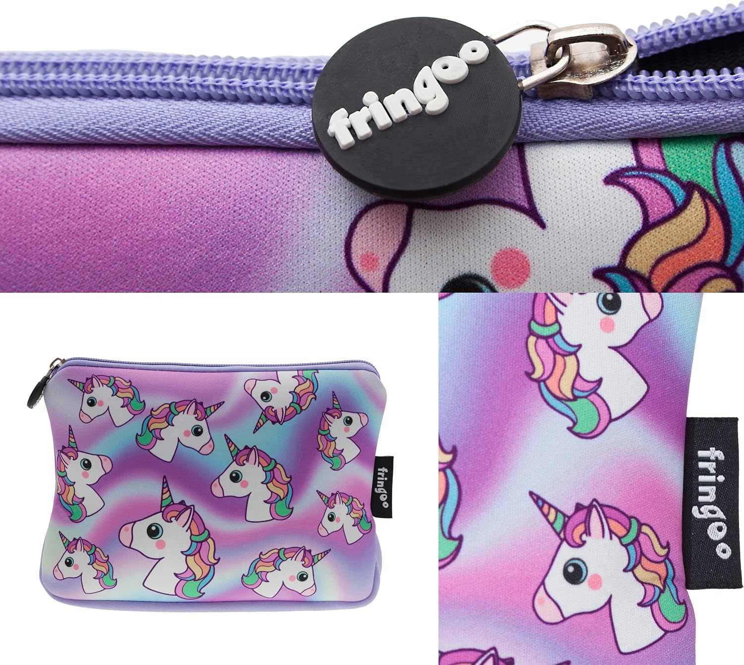 Fringoo® Girls Boys Pencil Case Large Stationery Pouch Funny Cute Kids Unicorn Neoprene Zipper Closure School Accessories Pen Box 22 x 15 cm (Hologram Unicorn - Image 4