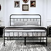 Easllre 14Inch Metal Bed Frame,Full Size Bed Frame with Upholstered Headboard,Heavy Duty Sturdy Mattress Foundation,Easy Assembly,No Box Spring Needed,Black-Full
