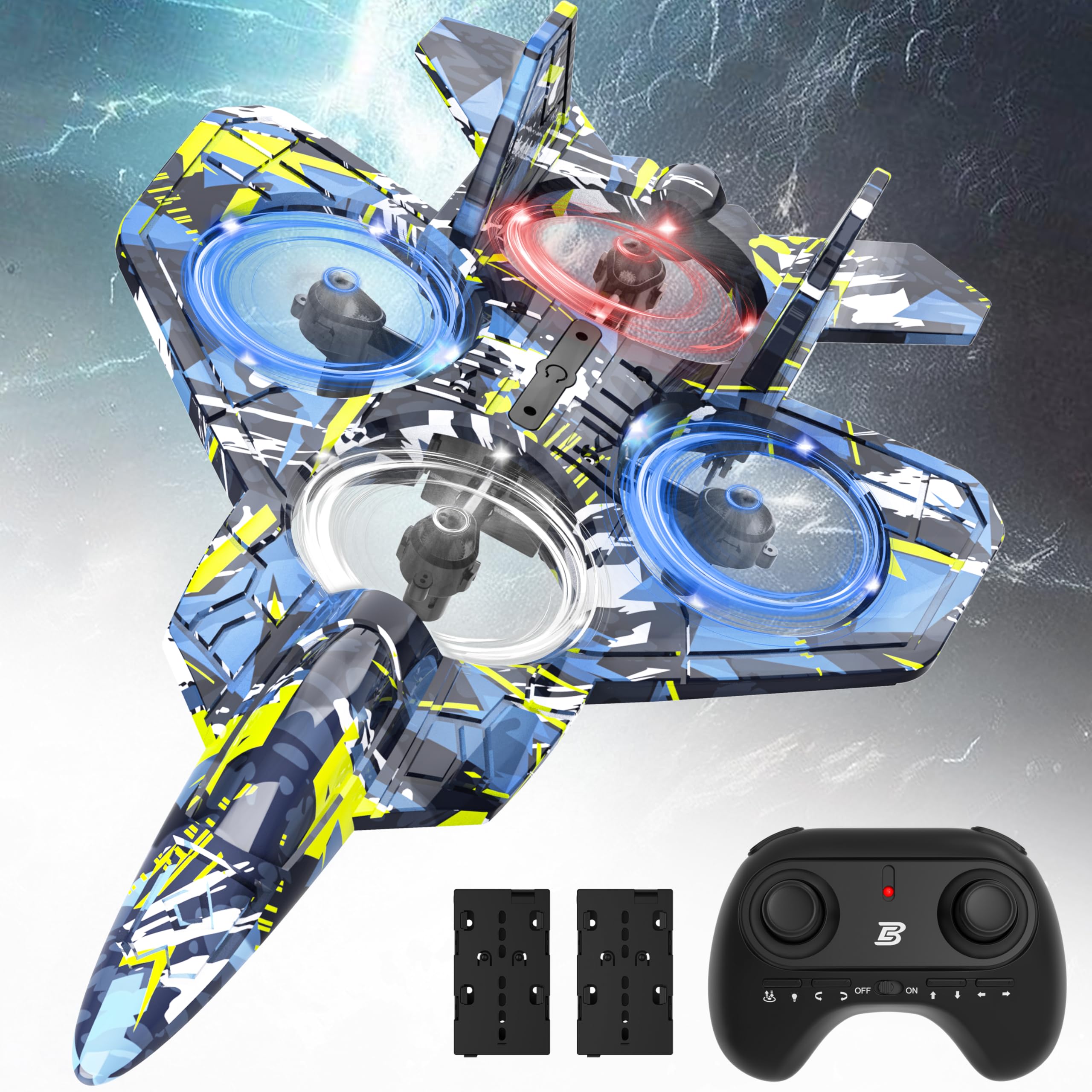 Photo 1 of BEZGAR HQ057X RC Fighter Airplane?Mini Drone Remote Control Jet Plane Stunt Drone for Adults & Kids Toy with Light Gift for Kids Beginner Blue