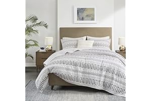 INK+IVY Luxurious Cotton-Bedding Set - Mid Century Trendy Geometric Design, All Season Cozy-Cover With Matching-Shams,King/Cal King, Rhea Ivory