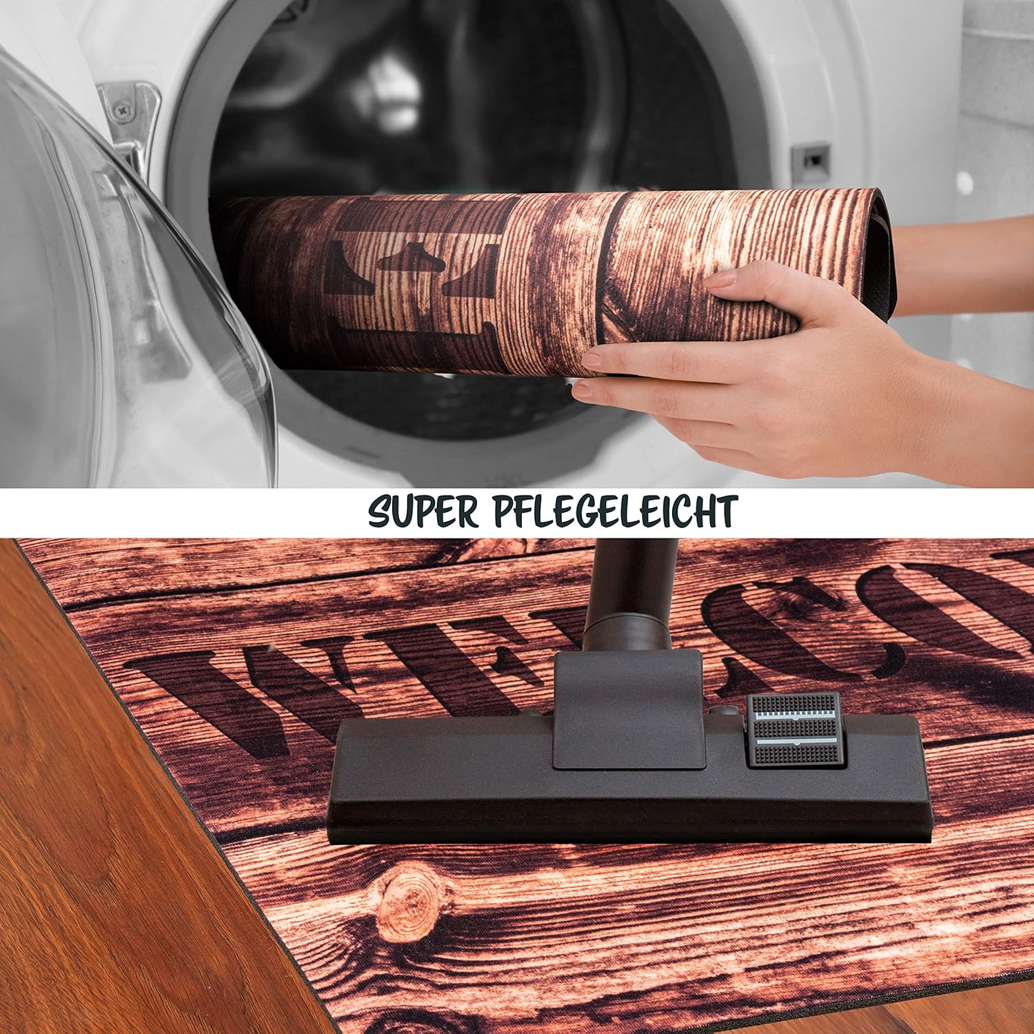 Doormat Welcome Wood Design Front Door Dirt Trapper Shoes Scraper Machine Washable, Brown, 70 x 50 cm - Image 5