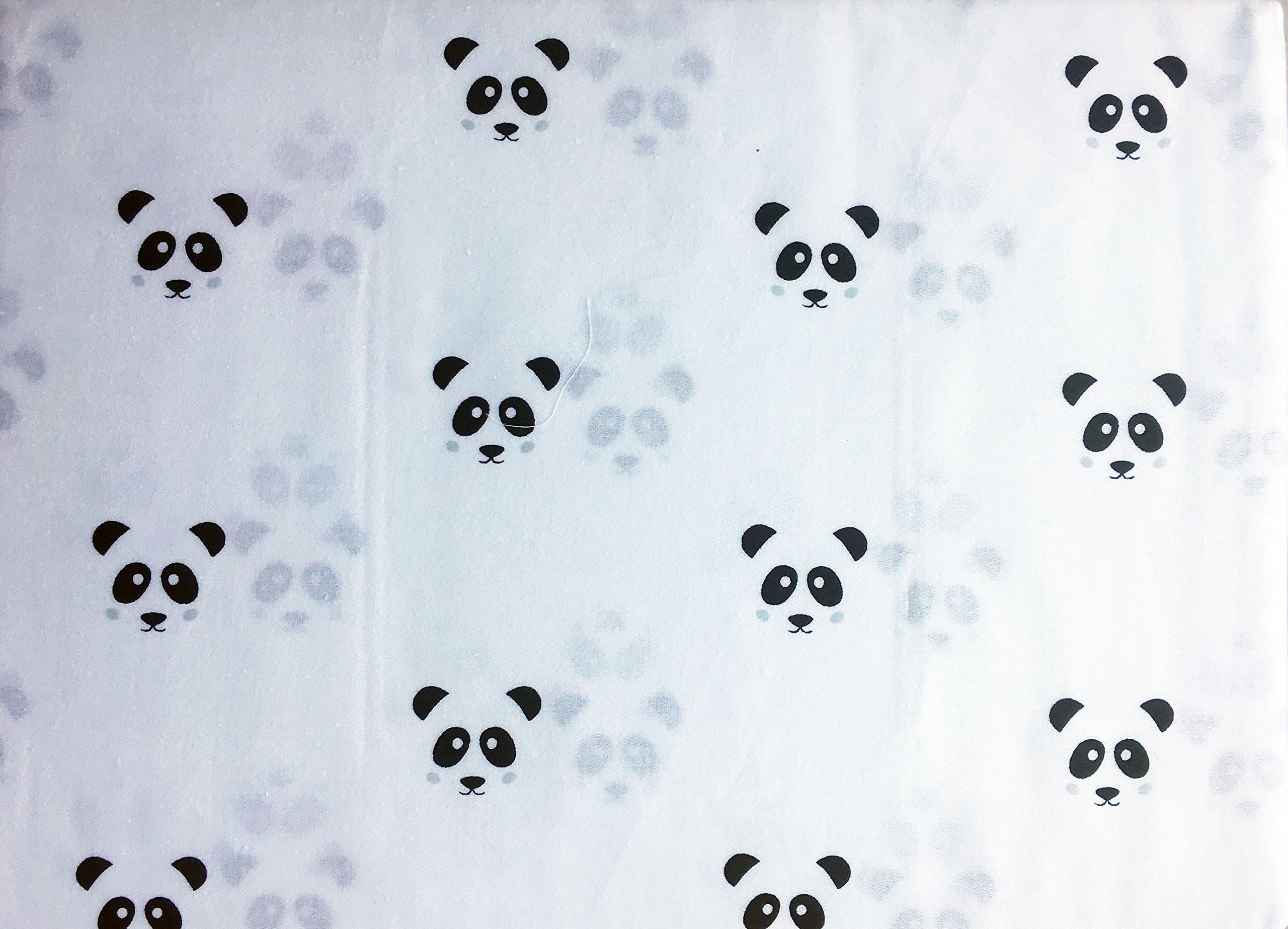 Little Dreamers Bedding 3 Piece Cotton Twin Sheet Set Single Bed Black Panda Bear Faces on White