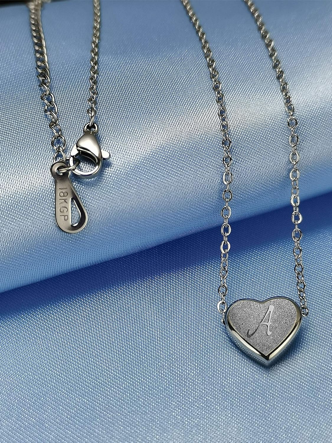 CHENGMEN Initial Necklace Alphabet Letter A Engraved Tiny Cute Matte Heart Pendant White Gold Plated Stainless Steel Silver Necklaces Unique Jewellery for Women Girls - Image 5