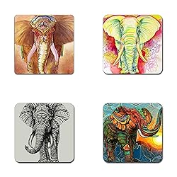 Elephant Pattern Square Coaster Set - Made of