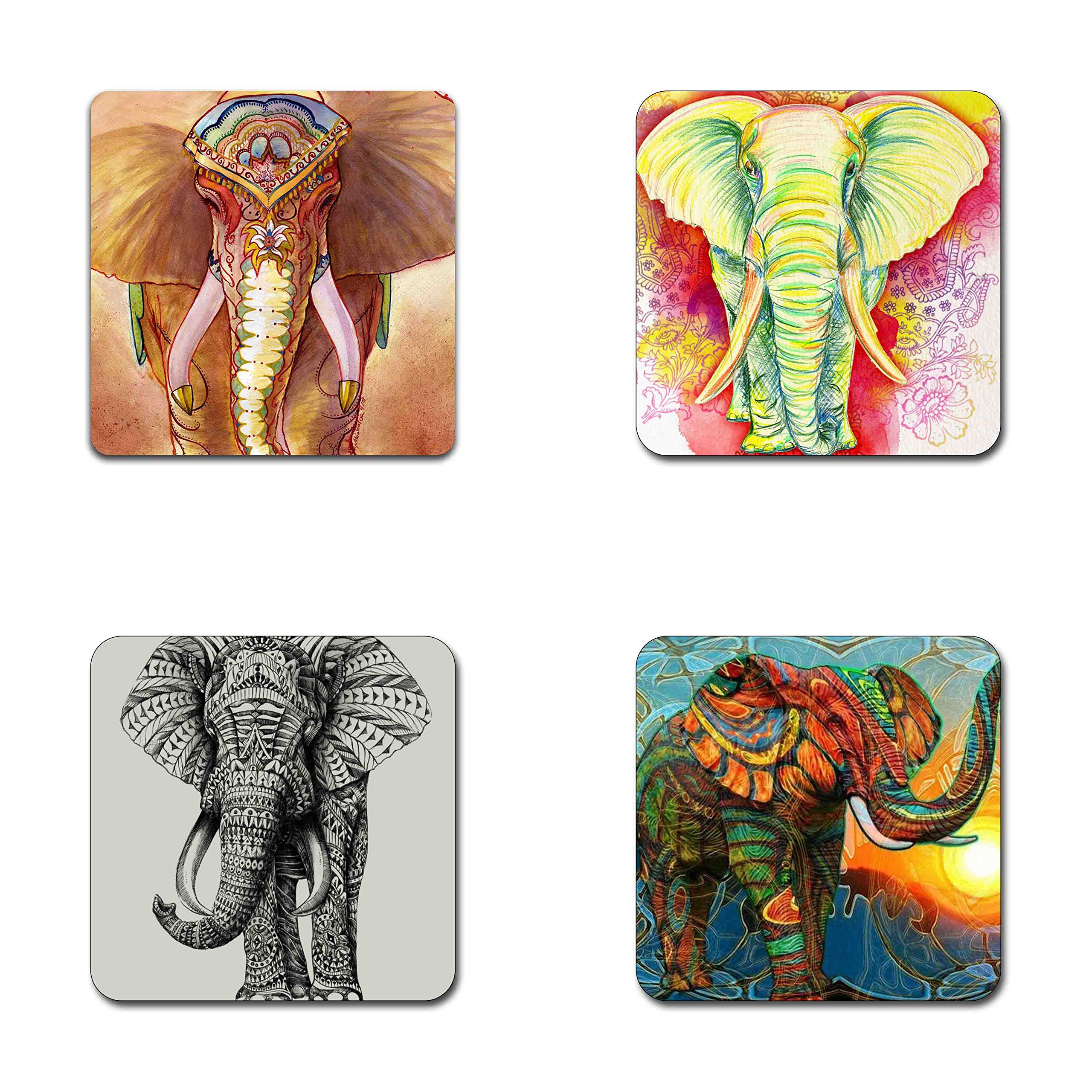 Elephant Pattern Square Coaster Set - Made of