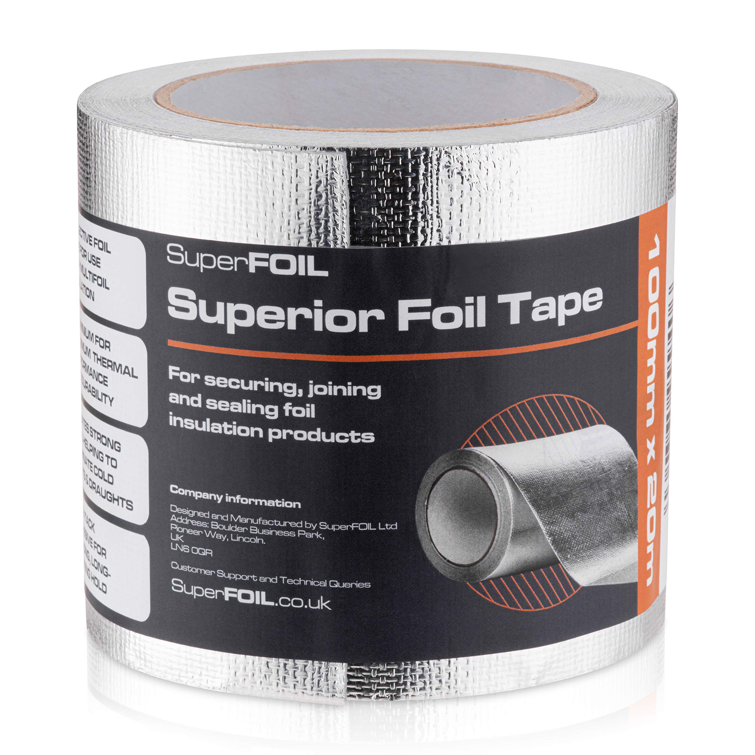 SuperFOIL Superior Foil Tape - Reinforced Reflective Peel and Stick Foil Tape (100mm x 20m)