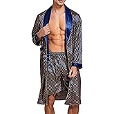 Sanraflic® Mens Satin Robe Lightweight Silk Long Sleeve Bathrobe with Shorts Set Spa Kimono Sleepwear Nightwear