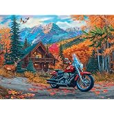 1000 Piece Puzzle for Adults Chris Bigelow At The Lodge Colorful Camping Motorcycle Jigsaw 27x20