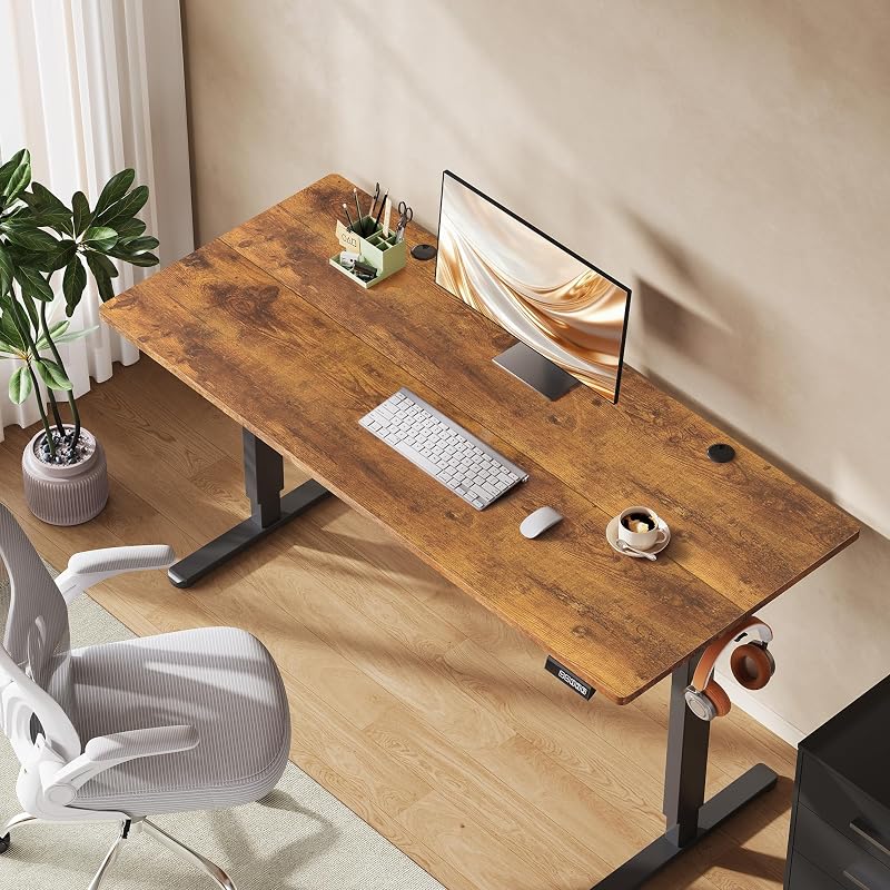 Scrivania Regolabile in Altezza Elettrica 160x70 cm, Scrivania Ufficio Ergonomica con Piano a 2 Sezioni, Funzione Memoria e Sistema Anticollisione, Altezza 72-118 cm,Marrone