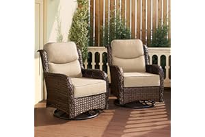 HILLGA Luxury Patio Furniture Set with 6-inch Thick Cushion, Outdoor High Back Swivel Rocker Patio Chairs, 2PCS Wicker Conversation Set for Deck Yard and Poolside, Beige (V2)