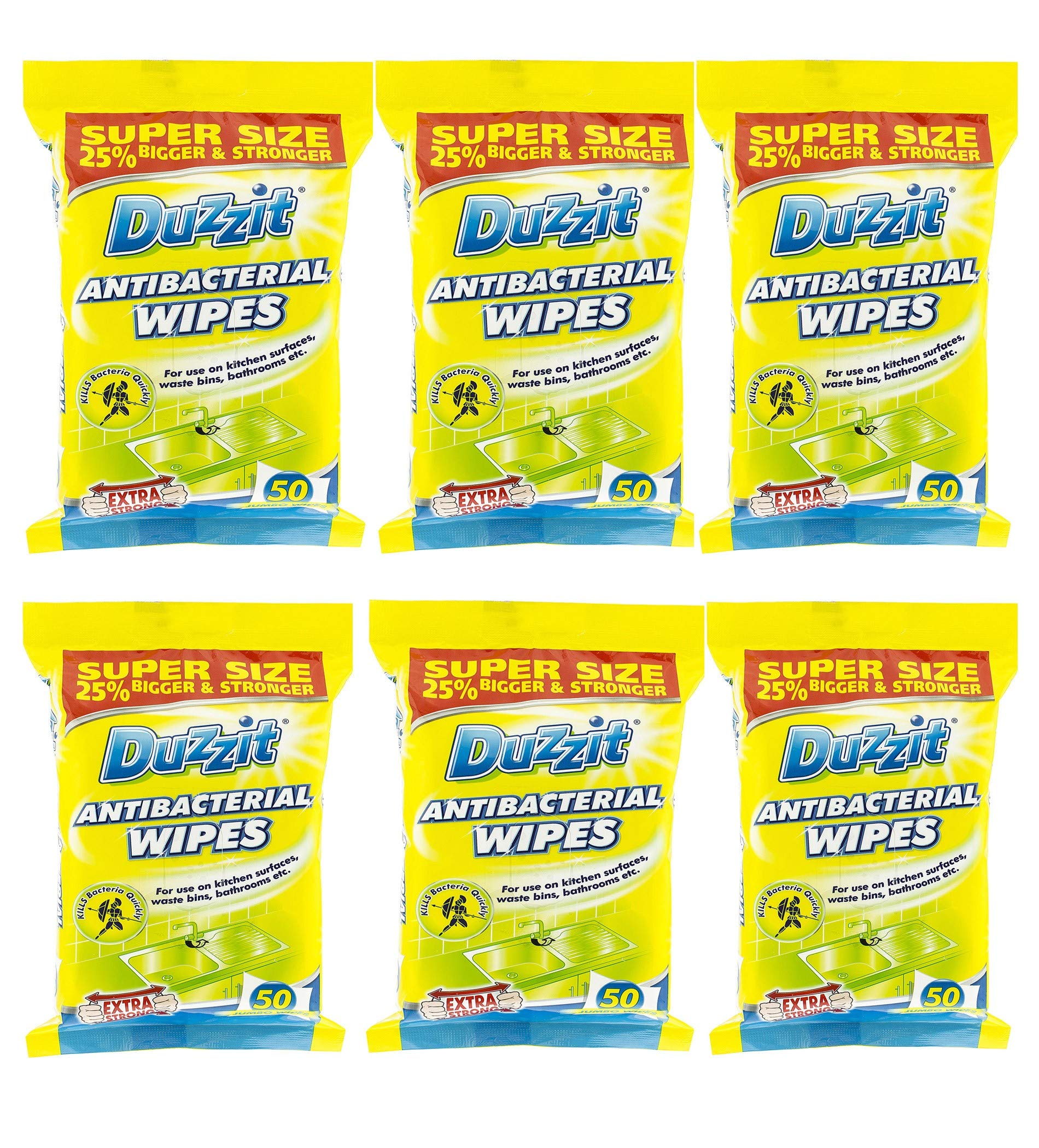 Duzzit 300 Antibacterial Wipes Multipack. Kills 99.9% Of Bacteria - Sterilize Home Surface Cleaning Bulk - Six Packs Of 50 Wipes. Plus One Kerhoot Cleaning Hacks Booklet.