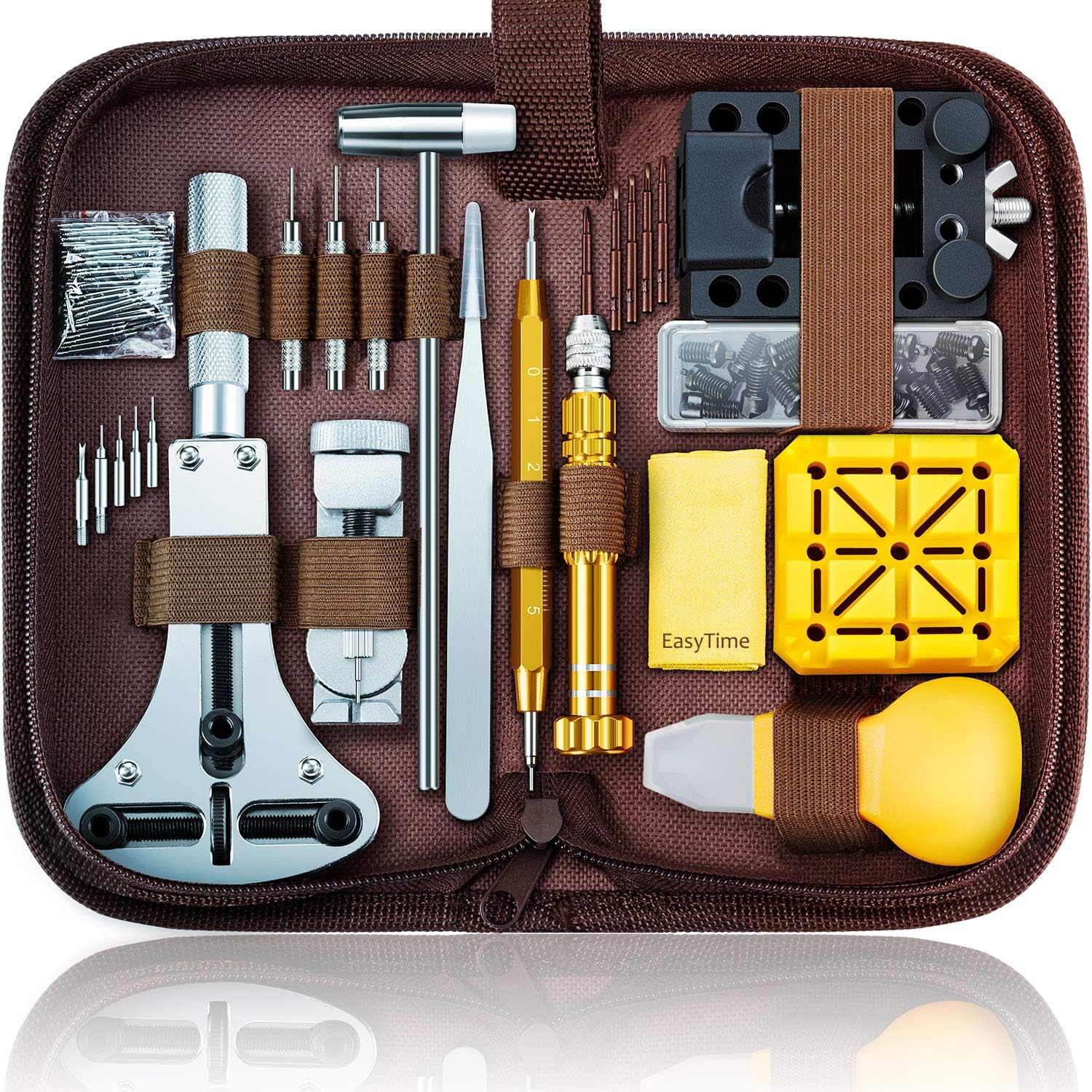 Watch Repair Tools Kit, ET 149pcs Watches Battery Replacement Watch band Link Remover Spring Bar Tool Kit with Carrying Case and Instruction Manual - Brown: Home Improvement