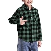 Flygo Boys Girls Long Sleeve Plaid Button Up Shirt Kids Casual Button Down Shirts Tops with Pockets
