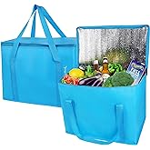 musbus 2-Pack extra Insulated Grocery shopping bag, large Blue, reusable bags,Pizza,Sturdy zipper,Collapsible,tote,cooler,for transport women,for instacart,Durable,thermal
