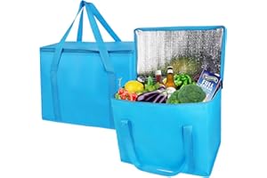 musbus 2-Pack extra Insulated Grocery shopping bag, large Blue, reusable bags,Pizza,Sturdy zipper,Collapsible,tote,cooler,for transport women,for instacart,Durable,thermal