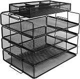 EXERZ 4-Tier Stackable Paper Sorters with Accessory Organizer Mesh Desk Tray view 2