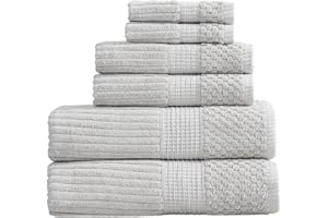 Springtree Home 100% Cotton Towel Set | 6 Piece Set | Super Soft & Absorbent Quick-Dry 2 Bath Towels 2 Hand Towels & 2 Washcloths | Textured and Durable Cotton | Krista Collection - High Rise Grey