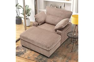 Ihanherry Chaise Lounge Chair Indoor with Ottoman, 57.52 "D Oversized Sleeper Chair, Corduroy Upholstered Comfy Sofa for Bedroom, Living Room, Office(Brown)