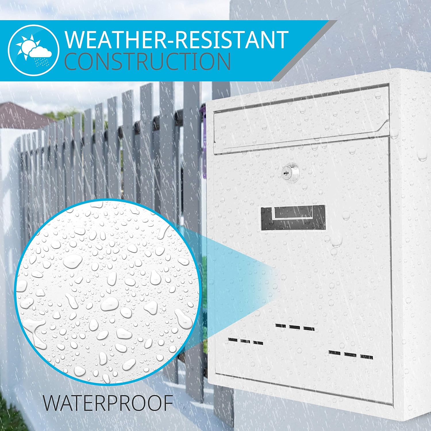 Lock Boxes Outdoor Galvanized Metal Key Large Capacity Serenelife Modern Wall Mount Lockable Mailbox Commercial Rural Home Decorative Office Business Parcel Box Packages Drop Slot Secure Lock Slmab04 White Safety