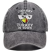 Happy Thanksgiving Decorations Gifts, Thanksgiving Hat for Men Women, Coolest Turkey in Town Hats, Funny Gobble Turkey Adjustable Holiday Baseball Cap, Thankful Grateful Blessed Autumn Inspirational