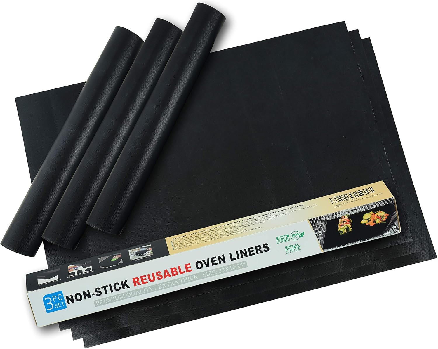 Non-Stick Premium Quality Oven Liner (3- Pieces Set) | Easy To Clean Oven Liners For Bottom Of Electric oven | Heat Resistant Silicone Oven Liner | Reduce Spills and Stuck Food Oven Mat: Kitchen & Dining