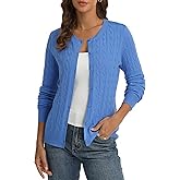 QUALFORT Womens Cable Knit Cardigan Sweaters Long Sleeve Lightweight Crewneck Button Up Sweater 2026