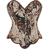 Dreay Womens Vintage Corset Bustier Lace Up Boned Overbust Corset Shapewear Top Renaissance Corset Tops for Women