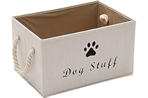 Geyecete Large Fabric Storage Bins Organizer with Weave Rope Handle, Collapsible Cube Basket Container Box for Dog Apparel & Accessories,Dog Coats,Dog Toys Gift Baskets-Beige