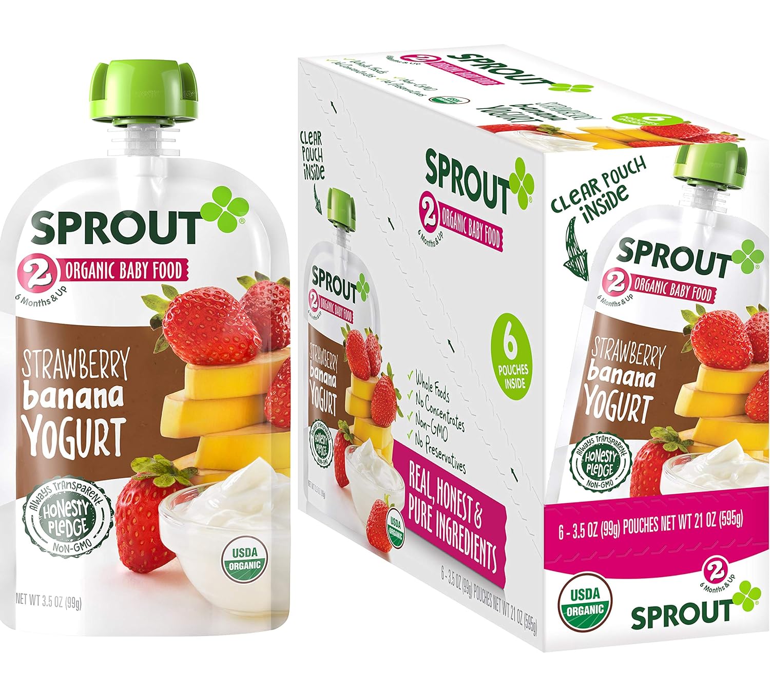 Sprout Organic Stage 2 Baby Food Pouches, Strawberry Banana Yogurt, 3.5 Ounce (Pack of 6