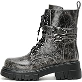 ElegaStep Black Combat Boots Women Purple Boots for Women Rave Boots Beige Gunmetal Cute Shoes Buckle Lug Sole