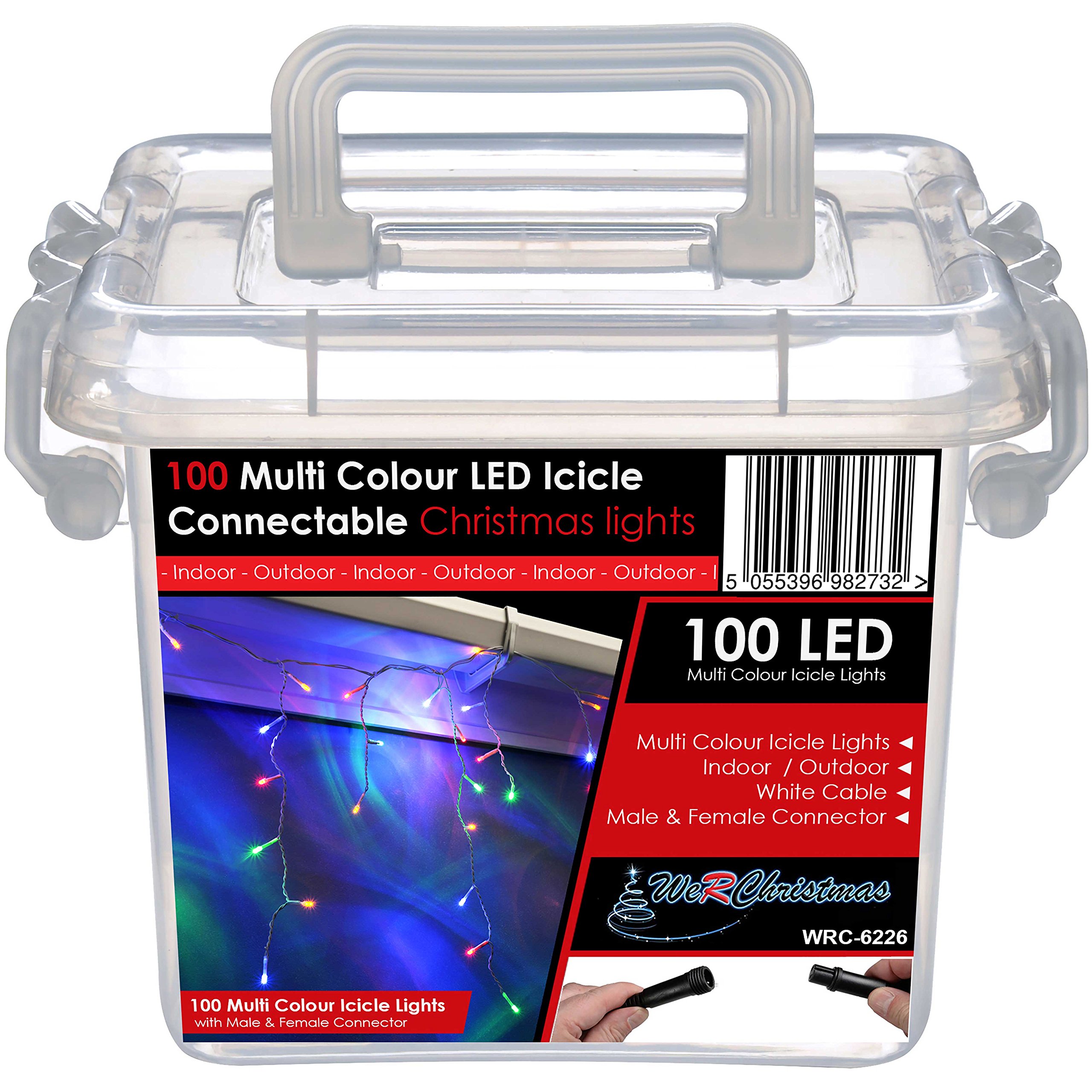 WeRChristmas Connectable Icicle LED String Lights with 2 Pin Male and Female, 2.2 m - 100-LED, Multi-Colour