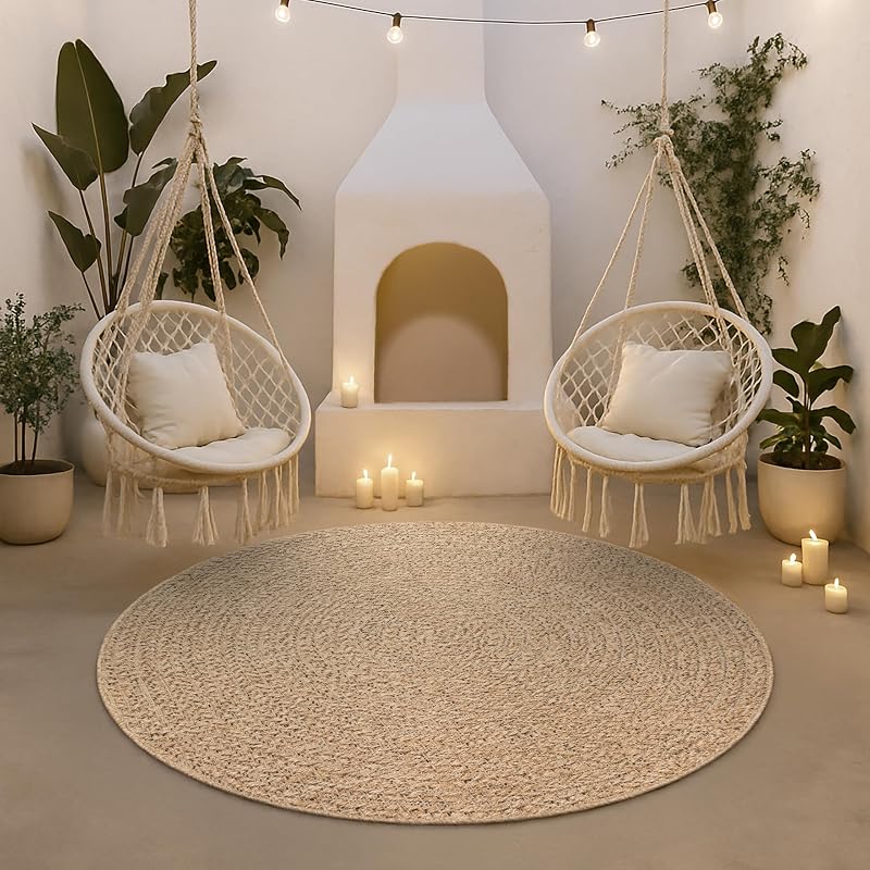 the carpet Kansas Indoor Outdoor Rug 120 cm Round Natural Jute Look