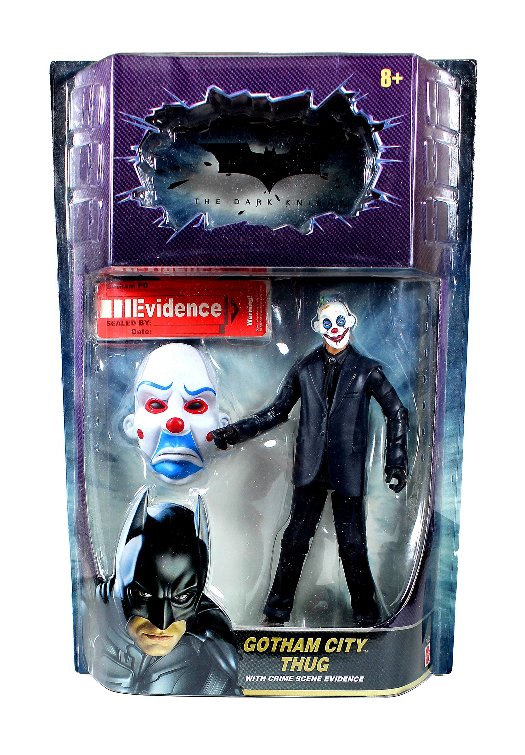 Mattel Year 2008 DC Batman Movie Series "The Dark Knight" 6 Inch Tall Action Figure - GOTHAM CITY THUG with Crime Scene Evidence (Baldy Grumpy Clown Mask)