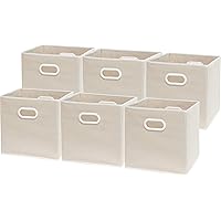 6 Pack - SimpleHouseware Foldable Cube Storage Bin with Handle, Beige (12-Inch Cube)