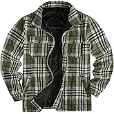 Mens Fleece Jacket Sherpa Lined Zip Up Buffalo Plaid Flannel Coat Casual Long Sleeve Warm Fall Winter Outwear