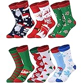 Croloose 6 Pairs Christmas Socks for Women Men Funny Novelty Mismatched Xmas Pattern Cotton Crew Socks Holidays Gifts for Adults