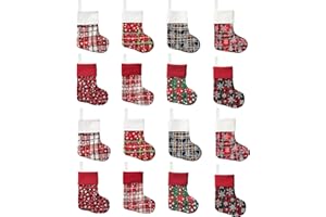 JEKOSEN Mini Christmas Stocking Ornament Glitter Plaid Snowflake Print Candy Gift Bag Holders for Kids, Xmas Tree, Home, Garden, Family Fireplace Decorations (16)
