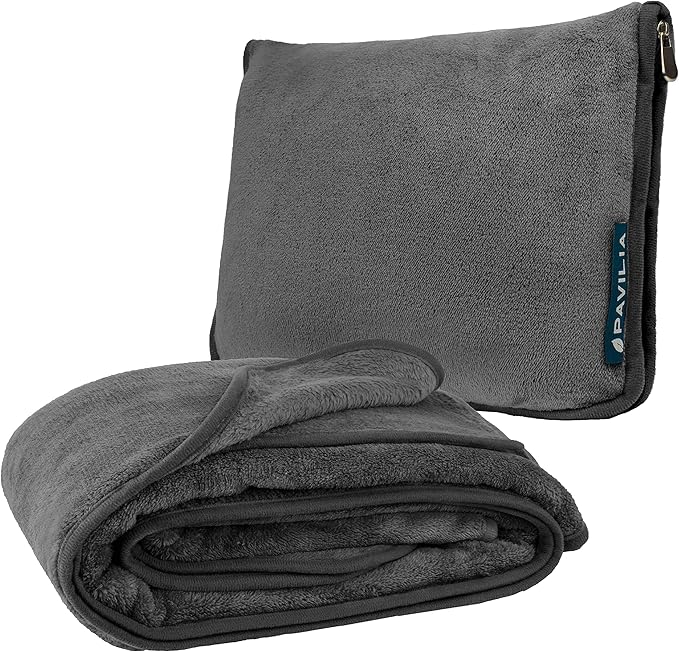 PAVILIA Travel Blanket with Soft Bag Pillow Case, Compact