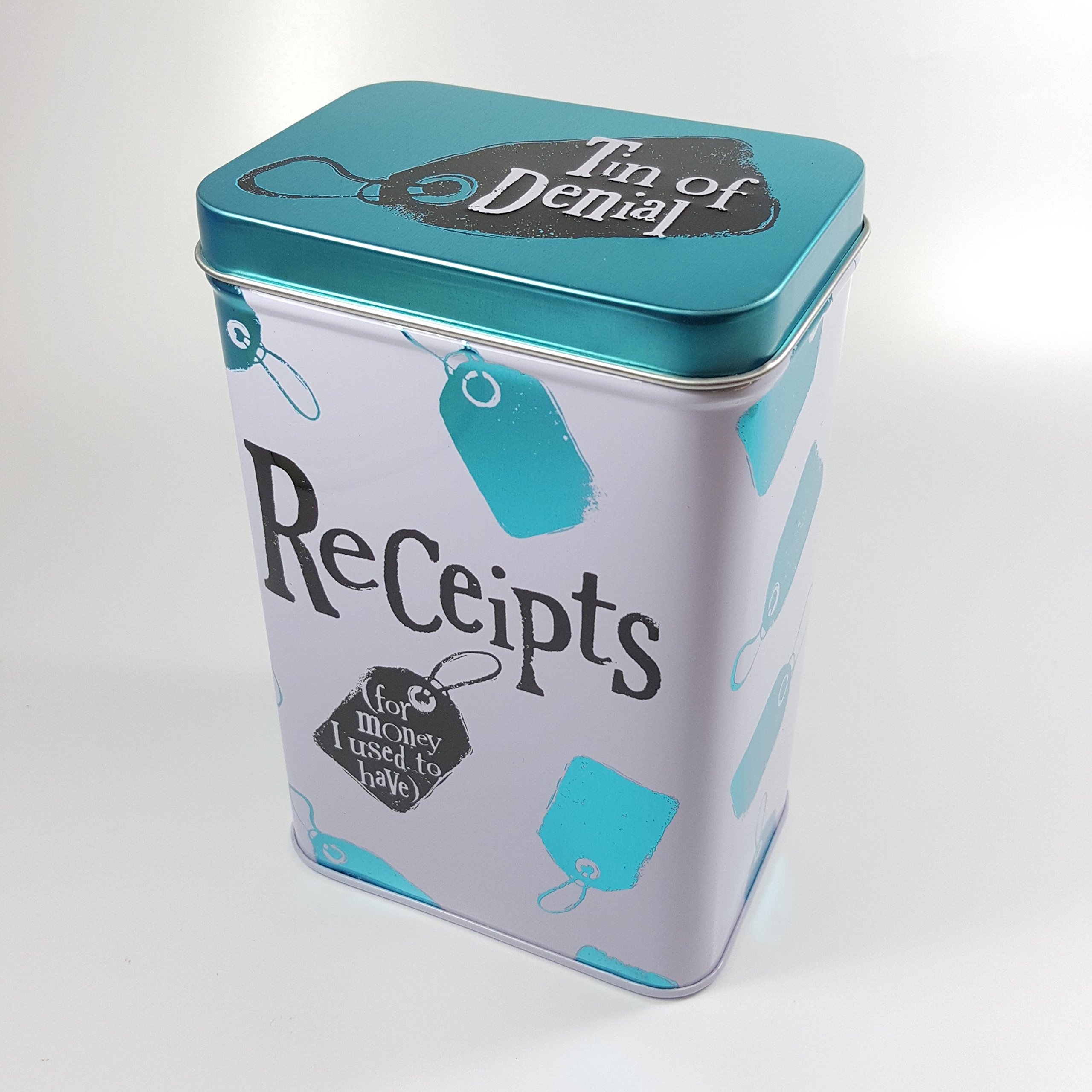 The Brightside Receipts TIN - STORAGE TIN, Classic Style, Receipt Storage Box, 14 x 6.5 x 9.5 inches