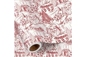 RUSPEPA Toile Christmas Wrapping Paper Roll, Mini Roll, Red and White Vintage Santa, Fireplace and Holiday Scene Design, Vint