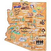 Totally Bamboo Arizona State Shaped Cutting Board and Charcuterie Serving Platter with Artwork by Fish Kiss, Includes Hang Tie for Wall Display