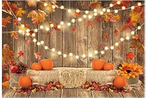 Funnytree 7x5FT Fall Pumpkin Photography Backdrop Autumn Thanksgiving Harvest Hay Leaves Wooden Background Sunflower Maple Baby Shower Banner Decoration Party Supplies Photo Booth Prop