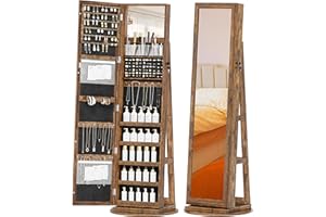 TJYGO Jewelry Armoire Cabinet Standing, Full Length Mirror with Storage, Lockable Jewelry Organizer for Women Girl, Brown