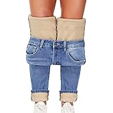 Qazel Vorrlon Women's Fleece Lined Jeans for Women Winter Warm Flannel Lined Jeans Womens High Waisted Skinny Stretch Pants